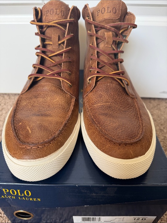 Polo Ralph Lauren Other - Polo by Ralph Lauren Tedd Brown Leather High-Tops with Cream Sole NEVER WORN